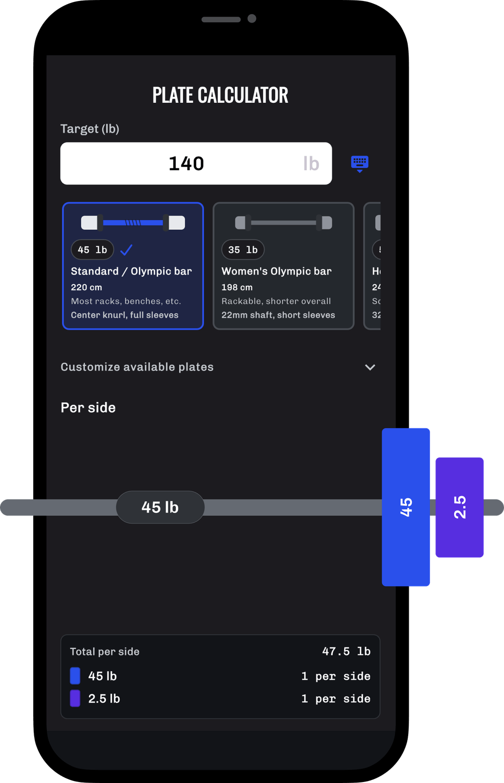 Plate calculator inside set capture