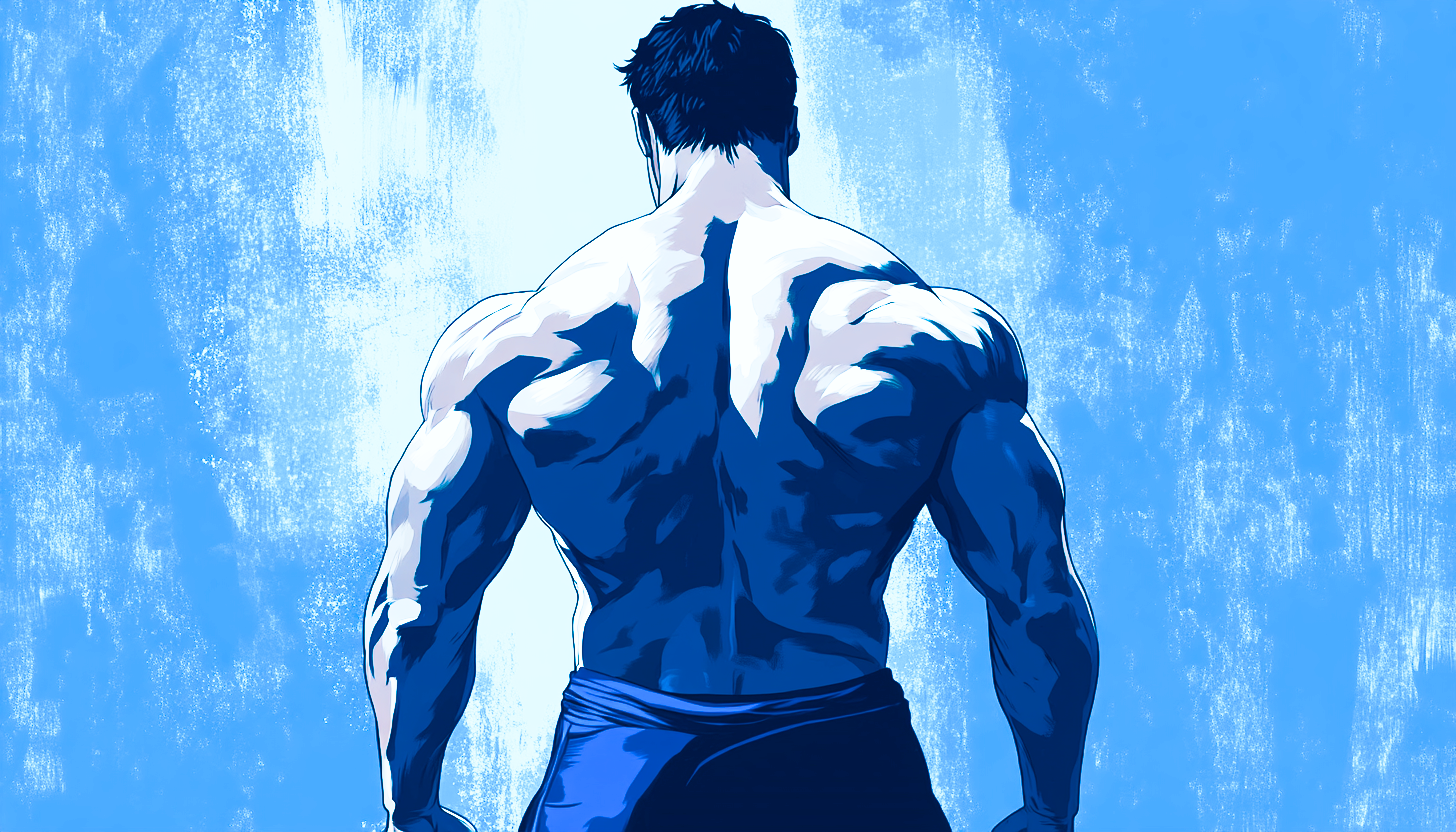 Muscled back view from behind